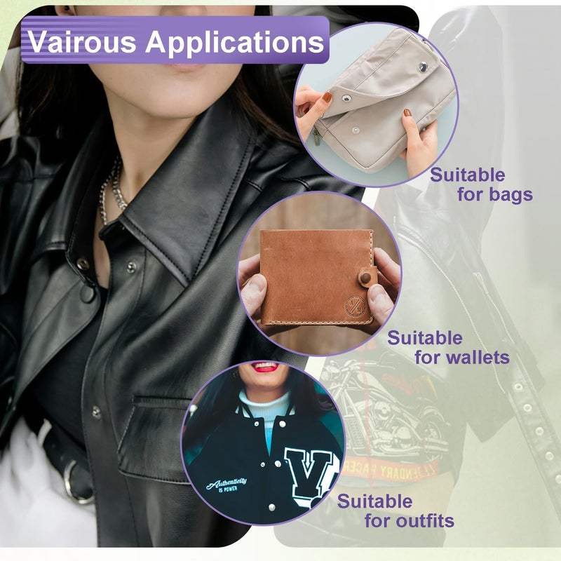 ManTangSun 100Sets Snaps Button Kit, 15mm Leather Snaps Fasteners, Metal Button Press Studs with 4 Install Tools 4 Colors for Leather Bag Clothes Jackets Jeans Wears Bracelets Fashion DIY Sewing - Image 5